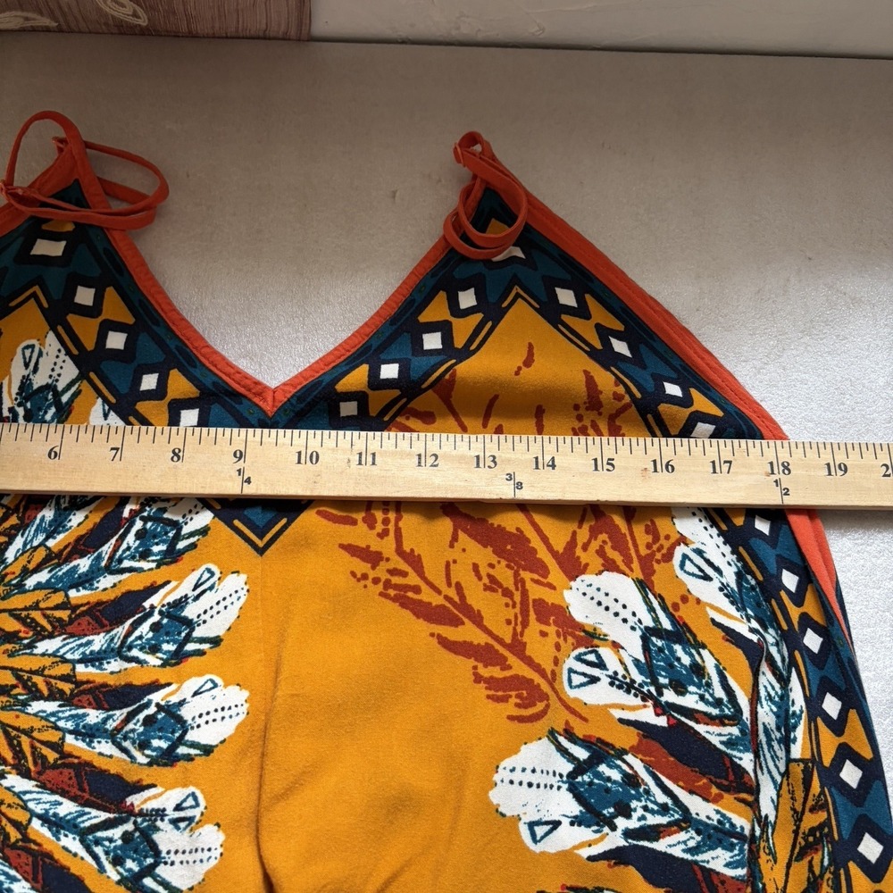 Jealous Tomato Boho Hanky Hem‎ Dress Women M Orange Feather Medallion Sleeveless - Picture 7 of 10